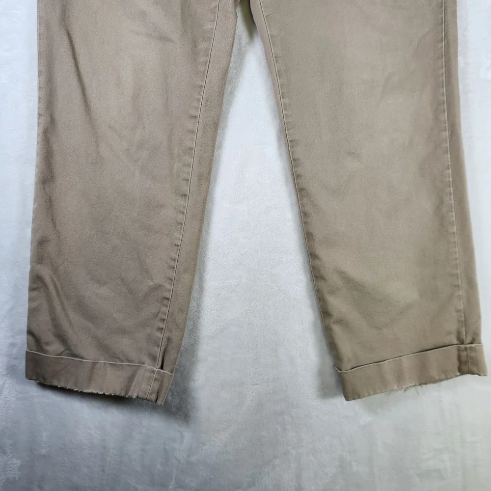L.L. Bean Chino Pants Mens 34x30 Made in USA 100% Cotton Khaki Beige‎ Flat Front